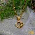 ESH Gold plated Guaranteed Stylish 04mm link Chain Beautiful Design With Leef Round Fixed Stone Pendant. 