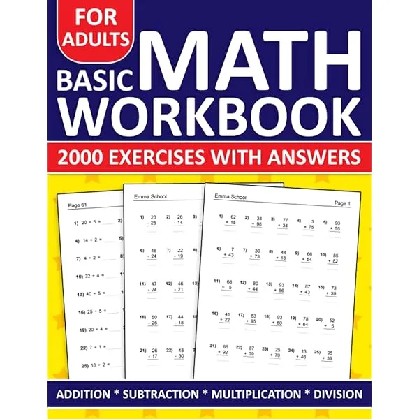 Basic Math Workbook For Adults Addition,Subtraction,Multiplication And