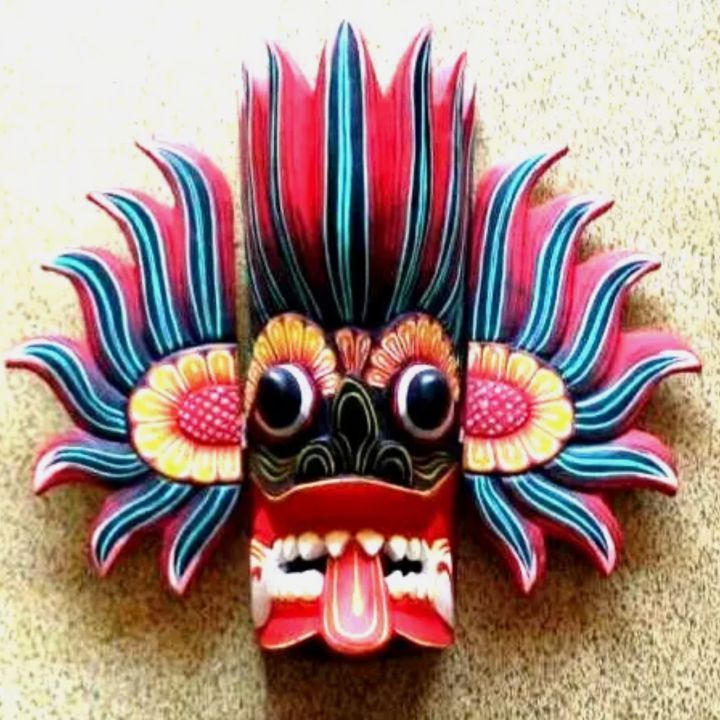 Sri Lankan Wooden Mask 12"Traditional Devil Home Decor Hanging Mask Size =12 inch Fire Devil