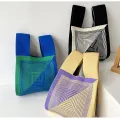 【ALLGOOD】 Niche Design Plaid Shopping Bags Shoulder Bag Women Girls Knot Wrist Bag Tote Bag Handmade Knit Handbag. 