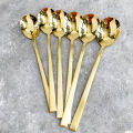 【BestGO】21cm Gold Korean-style Stainless Steel Dinner Spoons Korean-Style Soup Spoon Dinnerware Flatware Sets 5pcs. 