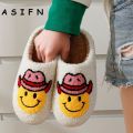 ASIFN Smile Face Cowgirl Slippers Fluffy Cushion Slides Cute Womens Comfortable Cozy Comfy Smile Slippers Women Slides. 