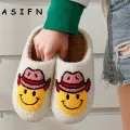 ASIFN Smile Face Cowgirl Slippers Fluffy Cushion Slides Cute Womens Comfortable Cozy Comfy Smile Slippers Women Slides. 