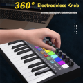 Mini Portable MIDI Control Keyboard, USB, Sequencer Keyboard, Backlit Drum Pads, 8 Knobs, OLED, 25-Key Controller. 