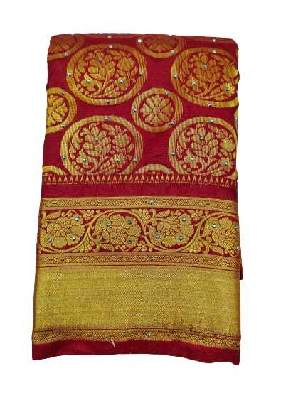 Stone Work Pattu Saree Women's South Indian Embroidered Silk Saree with Blouse Piece