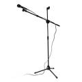 Universal 2 in 1 Mic Stand Microphone Tripod Floor Stand Adjustable Microphone Clip Holder Detachable Double-headed Stage Microphone Stand. 