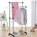 Double Pole Telescopic Clothes Hanger, Garment Drying Rack with Rolling Wheels Steel Floor Cloth Dryer Stand (TLS). 