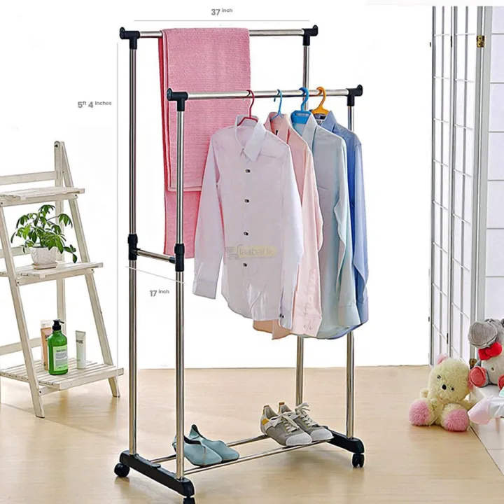 Double%20Pole%20Telescopic%20Clothes%20Hanger,%20Garment%20Drying%20Rack%20with%20Rolling%20Wheels%20Steel%20Floor%20Cloth%20Dryer%20Stand%20(TLS)%20-%20Image%204
