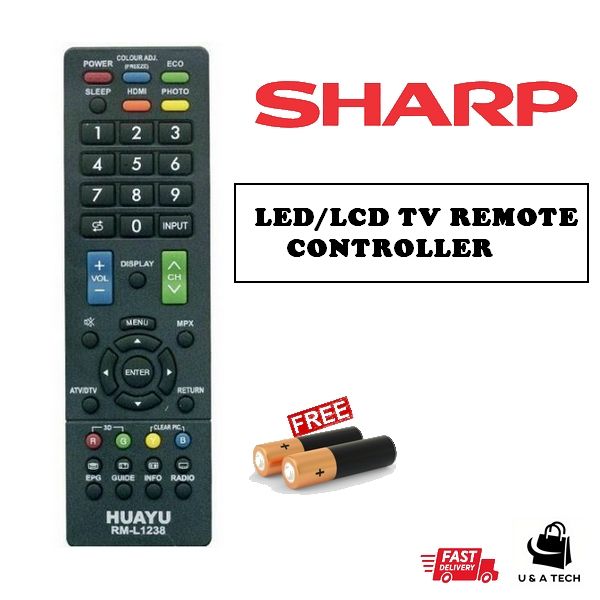 Sharp LED/LCD Tv Remote Controller L1238 & Free Batteries