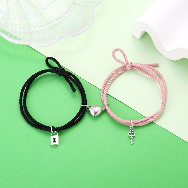 （NEW）Magnetic Heart Attraction Couple Bracelets for Lover Bracelets Distance Relationship Braid Rope Bracelet