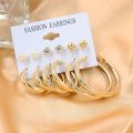 Fashion  Metal Elegant Female Hoop Earrings Crystal Pearl Earings 6Pcs/Set New. 