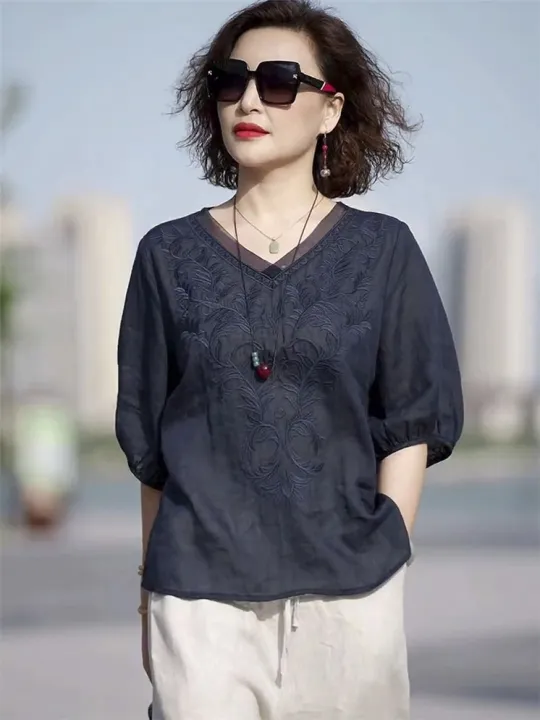 Cotton%20and%20Linen%20plus%20Size%20Suit%20Middle-Aged%20Mom%20Plain%20Order%20Cotton%20and%20Linen%20New%20Summer%20Two-Piece%20Brand%20Noble%20Lady%20Wide%20Lady%20High-End%20-%20Image%204