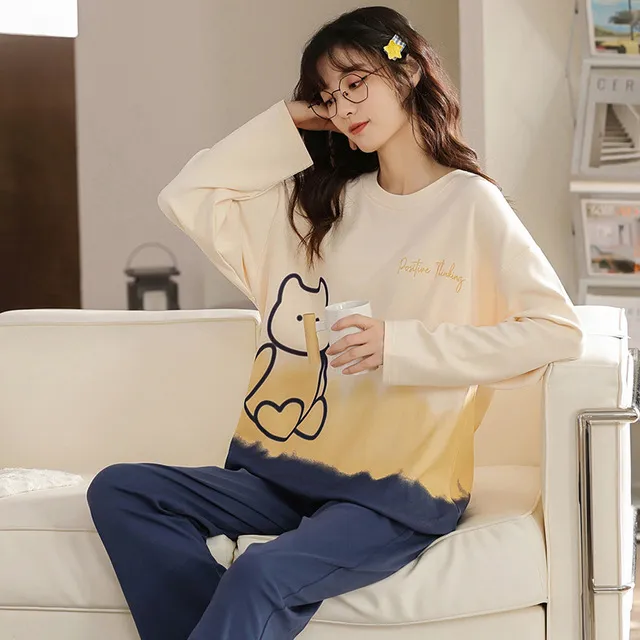 Women's%202%20Pieces%20Pajamas%20Set%20100%25%20Cotton%20Pyjama%20Female%20Pijama%20Women%20Homewear%20Soft%20Sleepwear%20Long%20Sleeve%20O-Neck%20Shirt%20Pants%20Suit%20-%20Image%204