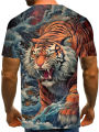 Men T-Shirt Summer Loose and Breathable Short Sleeve Lion Print Tops Round Neck Fashion Clothing Men Clothing Low Price T-Shirt. 