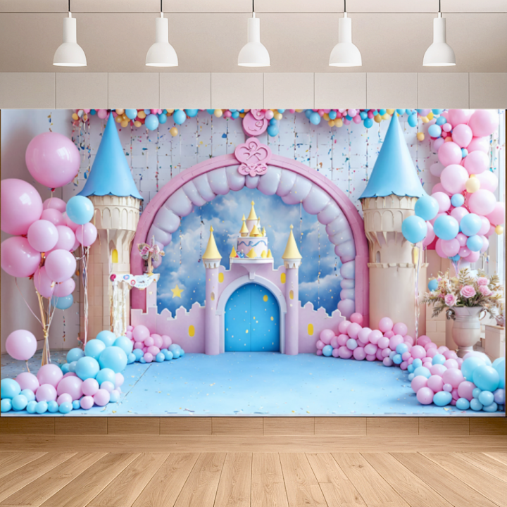Foldable Photography Backdrop Floral Seamless Lightweight Castle Banner Washable Versatile Balloon Banner for Birthday
