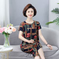 Middle-Aged and Elderly Women's Clothing Mom Grandma's Clothes Summer Clothes for the Elderly Summer Clothes Short Sleeve Suit Two-Piece Thin Ice Silk. 