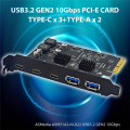PCI Express X4 to 3 Port Type C + 2 Port USB3.2 Gen2 10Gbps Adapter ASM3142 + VL822 Chip PCIE USB Expansion Card. 