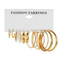 6 PC SET Geometric Bead Earrings For Women, Earrings With Holes, Rings, Circles, Gold Color, Pendants, Fashion Set. 