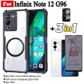 3 in 1 Infinix Note 12 G96 Shockproof Phone Case With Magnetic Wireless Charging Sticker For Infinix Note 40 Note 30 Anti Spy Privacy Tempered Glass Screen Protector +Lens Film. 