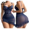 Yfashion Women's 2 Piece Lingerie Set Floral Lace Sheer Chemise Lingerie Ruffled Mini Babydoll Nightdress With Thong. 