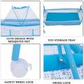 BayLand 208 Comfort Cradle Cot - New Born Baby Swing Cradle with Mosquito Net & Wheel (Blue). 