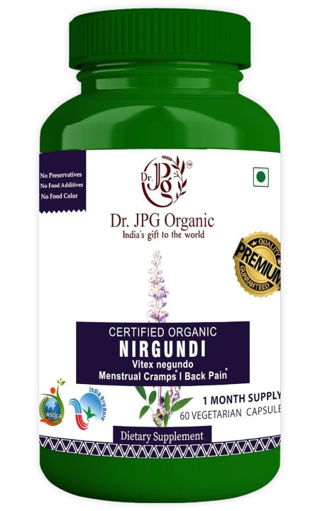 Dr. JPG Organic Nirgundi Capsules For Joint Pain Back Pain 60 Veg. Capsules | INDIA ORGANIC Certified (Pack Of 1) (FROM INDIA) (FROM INDIA)