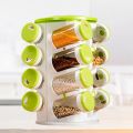 16 Pcs Spice Rack - Green 4 Layers Revolving Spice Rack Set Plastic Revolving Spice Jar Rack Useful Kitchen Condiment Containers Kitchen Tools Floraware Revolving 16 Jars Spice Rack, Kitchen Masala Box,. 