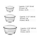 Classic Transparent Glass Bowl for Mixing / Serving-Sauce,Soup, Snacks, Fruits -(3 Sizes- 405ml,180ml,50ml). 