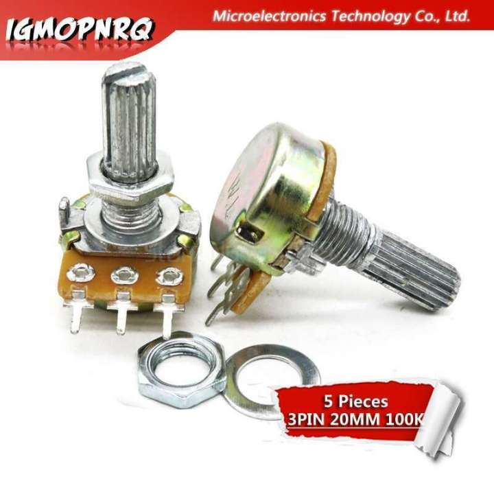 5pcs WH148 3-pin B100K 100K ohm Rotary Shaft 20MM with Nut Single ...