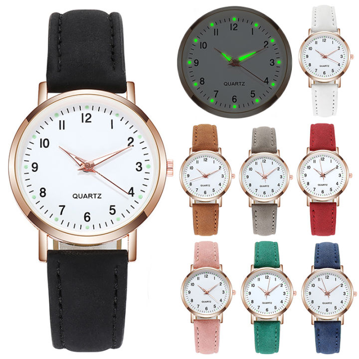 Simple Luminous Women's Watches Retro Diamond-Studded Digital Whatch Frosted Leather Belt Casual Wrist Watch Ladies Quartz Clock
