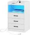 VTEC HOME Modern Lighted Bedside Table with 3 drawers / Side Table / End Table /Nightstand / Bedside Cabinet / Bedroom Furniture / Drawer Cupboard / Modern Furniture / Living Room Furniture / Lighted Furniture / Modern Bedside Cupboard - WLBC 1700. 