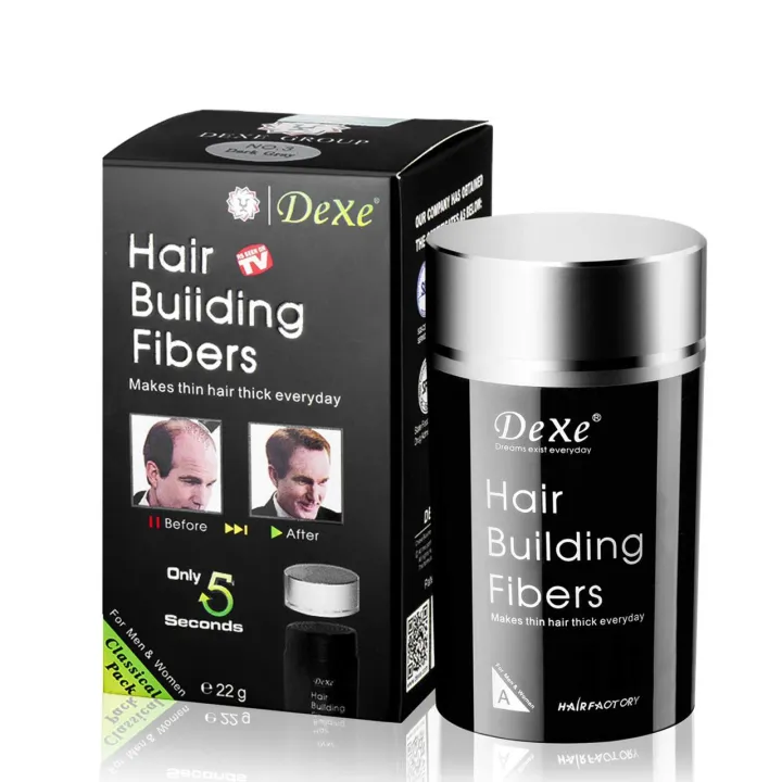 Dexe Black Colored Hair Building Fibers - Thickening Fiber for Women and Men - Hair Loss Concealer Powder for Thicker