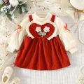 Spring And Autumn New Girls' Baby Long Sleeve Dress Corduroy Flower Decorative Sling Splice Infant Dress Sweet Girl Children'S Clothing Suitable For 0-3 Years Old. 