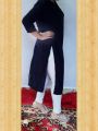 Ladies long side button top with button color legging. 