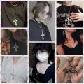 Gothic Irregular Cross Crystal Necklace Goth Large Cross Pendant Necklace Vintage Sweater Necklaces for Women Men Jewelry. 