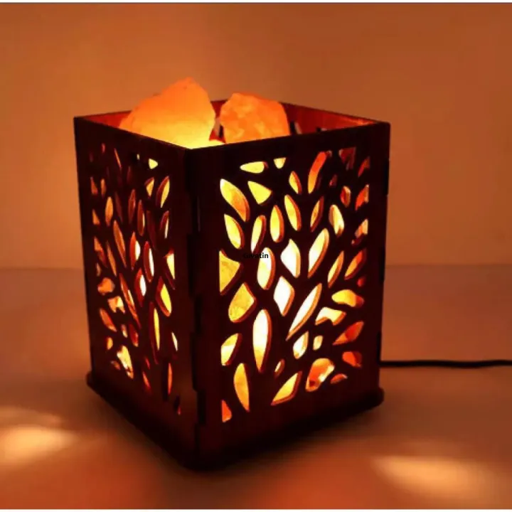 【Tento】Natural Air Purifying Himalayan Rock Salt Lamp Square Wooden ...