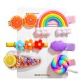 6Pcs/Set Fashion Simple Rainbow Fruit Hairpin Set Girl Hair Clip Headdress Hair Accessories. 