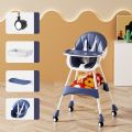 Foldable Baby High Chair, Infant Chair with 4 Silent Wheel, Lightweight Multifunctional Toddlers Dining Chair for Feeding, Blue with Cushion | INeedz HC401. 
