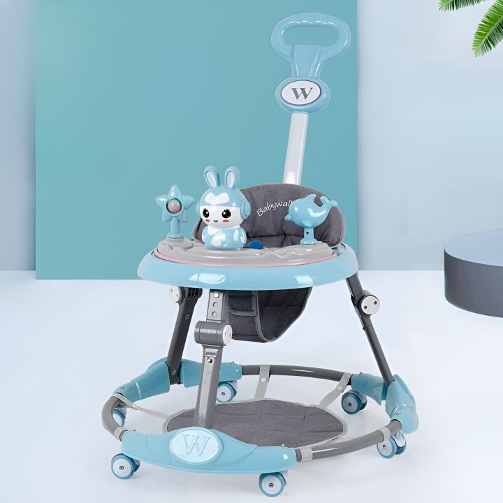 Multifunctional Baby Walker | Convertible to Kids Rocker | Push Silent wheel | Foot pad | Push Baby Stroller | Music | Convertible Eating Table | Height Gear Adjustable | Walker Baby 6-18months | GOODFIND | ES-808Q | BLU