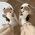 【ZIME】Women's Cartoon Cute Cow House Slippers Warm Plus Lined Closed Toe Fuzzy Home Slides Women's Fluffy Comfy Shoes Winter Autumn. 