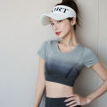 Yoga Clothes Two-Piece Suit Women's Gradient Tight Stretch Sports Top Short Sleeve Women's Hip Lifting Running Workout Outfit. 