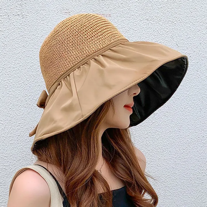 Spring Summer Hat For Women Big Wide Brim Women Bucket Hat Solid Color Foldable UV Protection Outdoor Beach Panama Cap Sun Hats Jessica