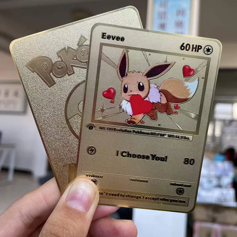 pokemon cards golden Anime Pokemon Gold Card Pikachu Eevee 60Hp I Choose  You Gold Metal Game Card Collection Toys Gift for ChildrenParty Games  Crafts | Daraz.lk