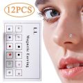 12pcs/Card Lip Studs Set Magnetic Cartilage Studs Ring Jewelry Non Piercing Fashion Rhinestone Nose Sticker. 