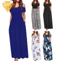Short Sleeves Dress Floral Print Maxi Dress for Women Short Sleeve Ankle-length Summer Beach Dress Women Loose Dress. 