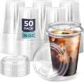 12/16/20/24oz Clear Plastic Cup with Lids 50 Set Disposable Cups for Iced Coffee or Juice Party Smoothie Milkshake Cold Drinks. 