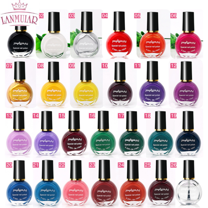 Lanmuiar PinPai 26 Colors 10ml Nail Printing Stamping Polish For Paint Oil Black White Polish