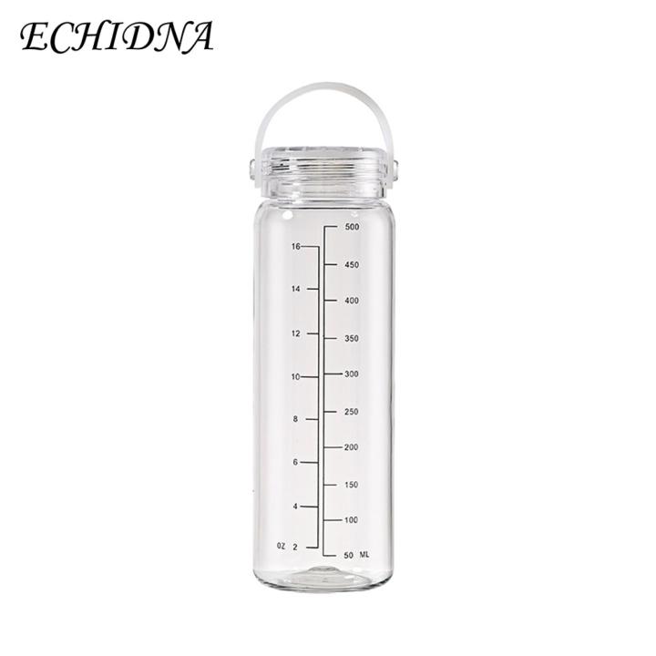 Portable Handle Water Bottle 500ml Water Bottle with Scale Portable Handle Large Capacity Leak-proof Clear Drinking Cup for Travel Gym Sports Silicone Handle Water Bottle
