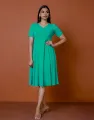 Spring & Summer Short Sleeves Crossover Neck Dress with A-Line. 