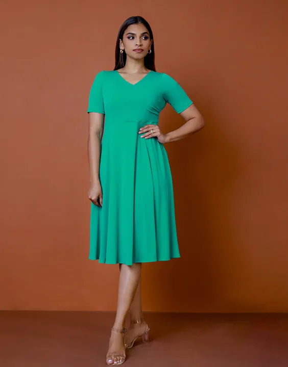 Spring & Summer Short Sleeves Crossover Neck Dress with A-Line